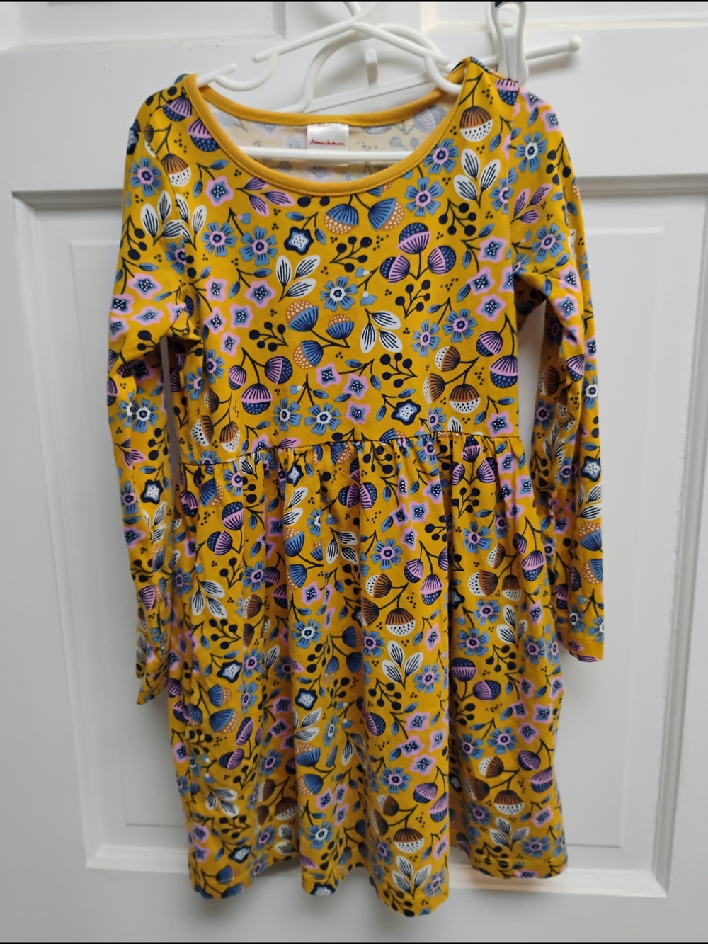 Hanna Andersson Mustard Yellow Floral Long-Sleeve Dress